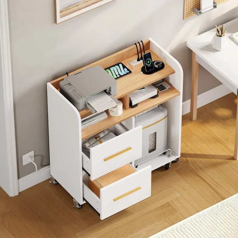 Meuble de rangement à roulettes 2 tiroirs avec support d'imprimante pour bureau à domicile
