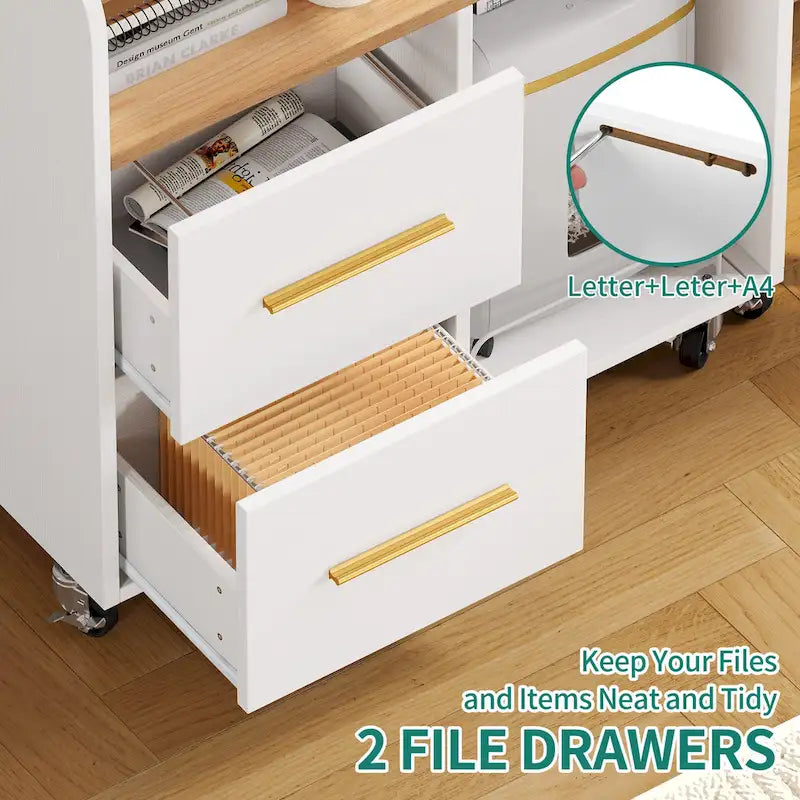 Meuble de rangement à roulettes 2 tiroirs avec support d'imprimante pour bureau à domicile