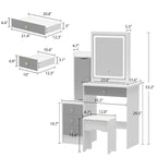 Coiffeuse avec miroir coulissant éclairé et tabouret – Étagères dissimulées – 33L x 15.7W x 52.4H