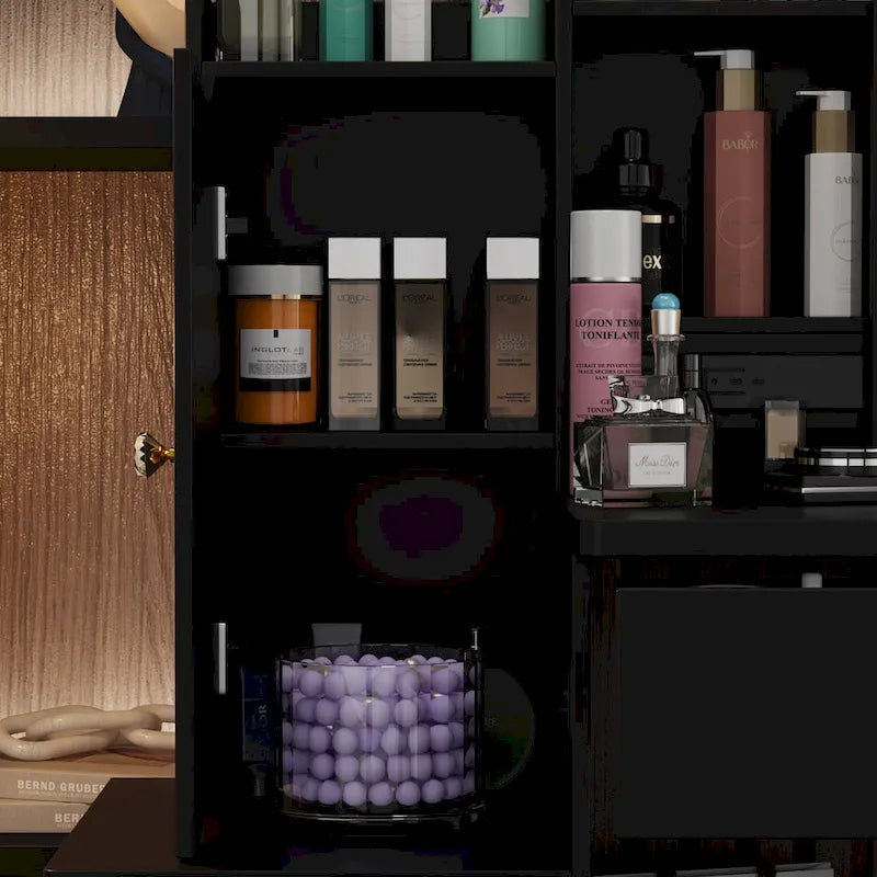 Coiffeuse avec miroir coulissant éclairé et tabouret – Étagères dissimulées – 33L x 15.7W x 52.4H