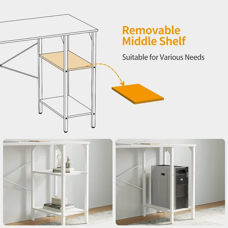 Bureau d'ordinateur de 35 pouces avec étagères de rangement et surface d'étude/d'écriture