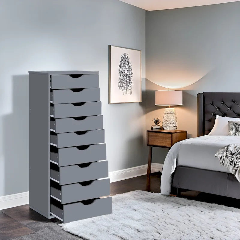 Commode étroite à 9 tiroirs avec étagère de rangement supérieure