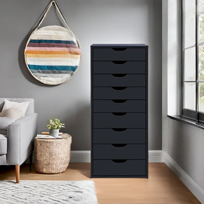Commode étroite à 9 tiroirs avec étagère de rangement supérieure