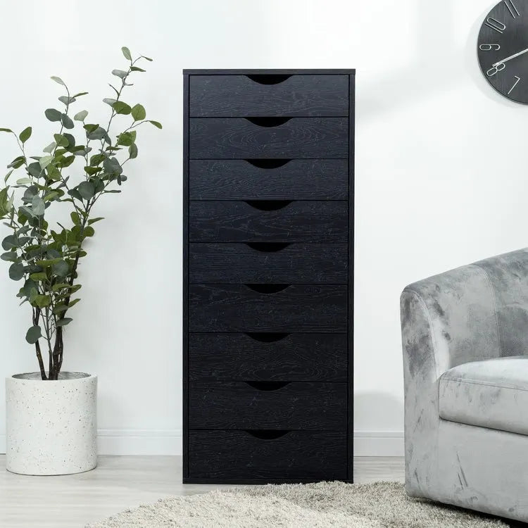 Commode étroite à 9 tiroirs avec étagère de rangement supérieure