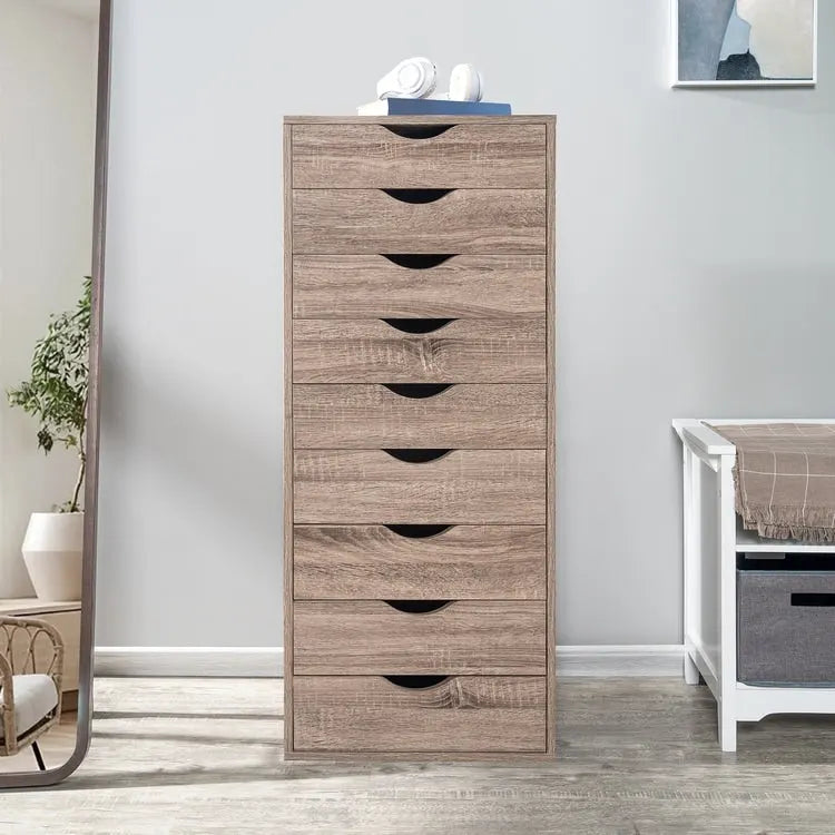 Commode étroite à 9 tiroirs avec étagère de rangement supérieure