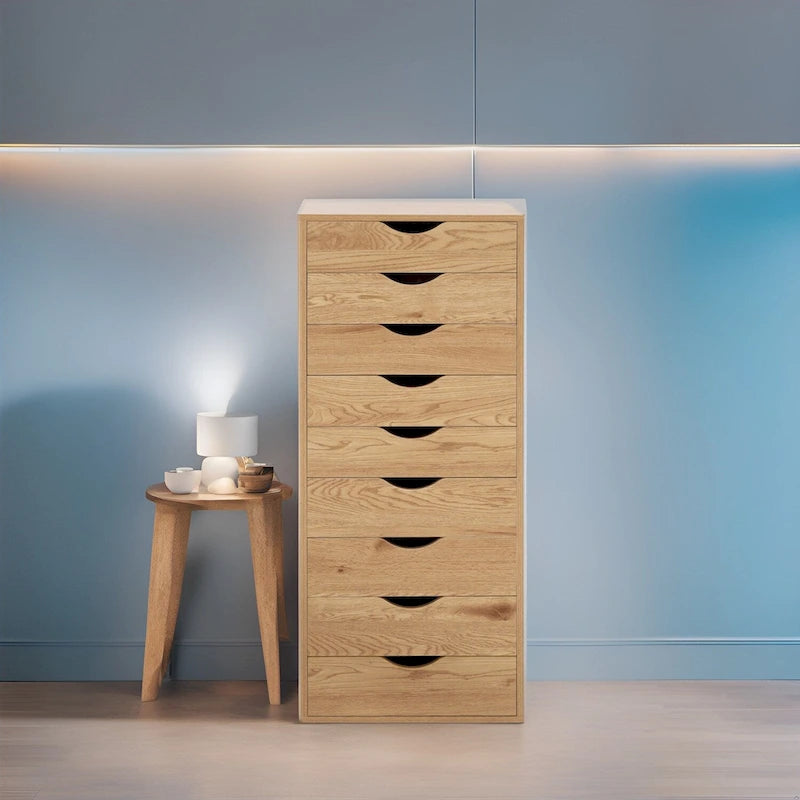 Commode étroite à 9 tiroirs avec étagère de rangement supérieure