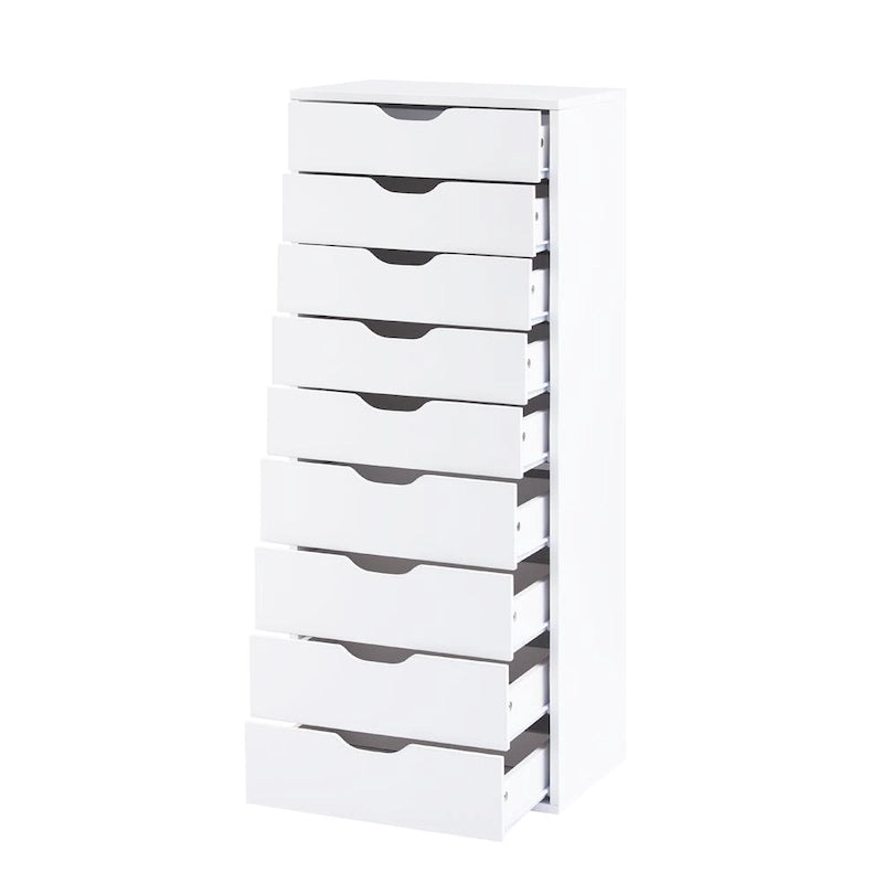 Commode étroite à 9 tiroirs avec étagère de rangement supérieure
