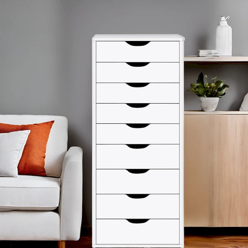 Commode étroite à 9 tiroirs avec étagère de rangement supérieure