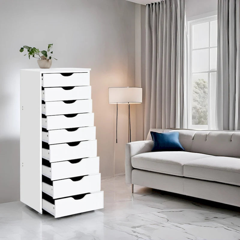 Commode étroite à 9 tiroirs avec étagère de rangement supérieure