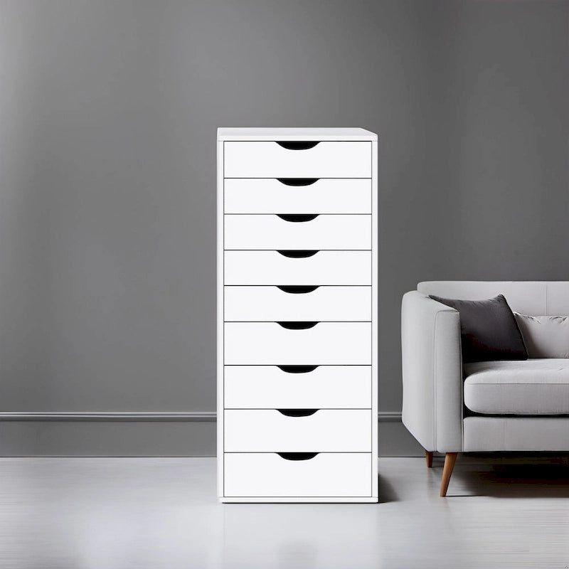 Commode étroite à 9 tiroirs avec étagère de rangement supérieure