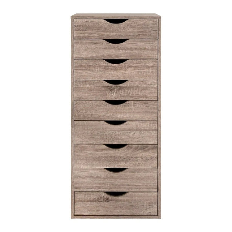 Commode étroite à 9 tiroirs avec étagère de rangement supérieure