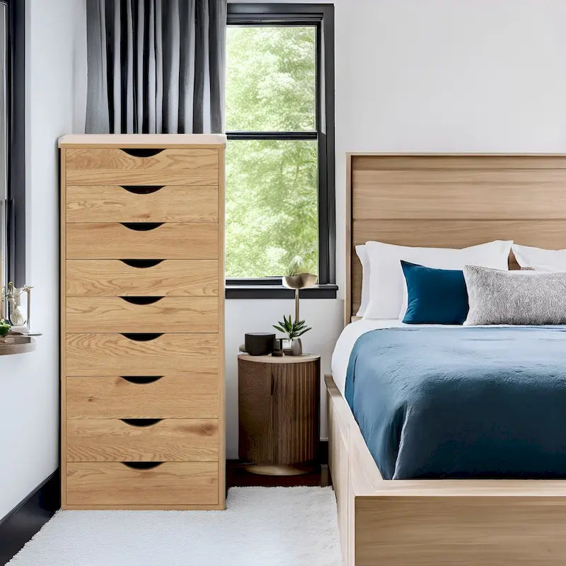 Commode étroite à 9 tiroirs avec étagère de rangement supérieure