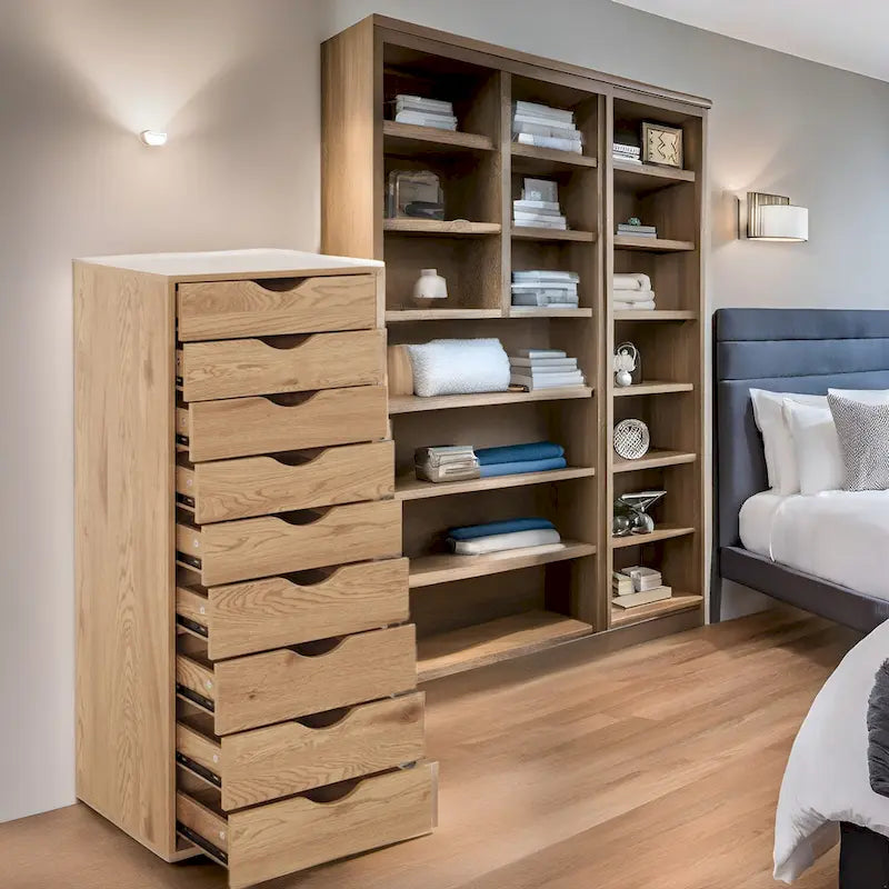 Commode étroite à 9 tiroirs avec étagère de rangement supérieure