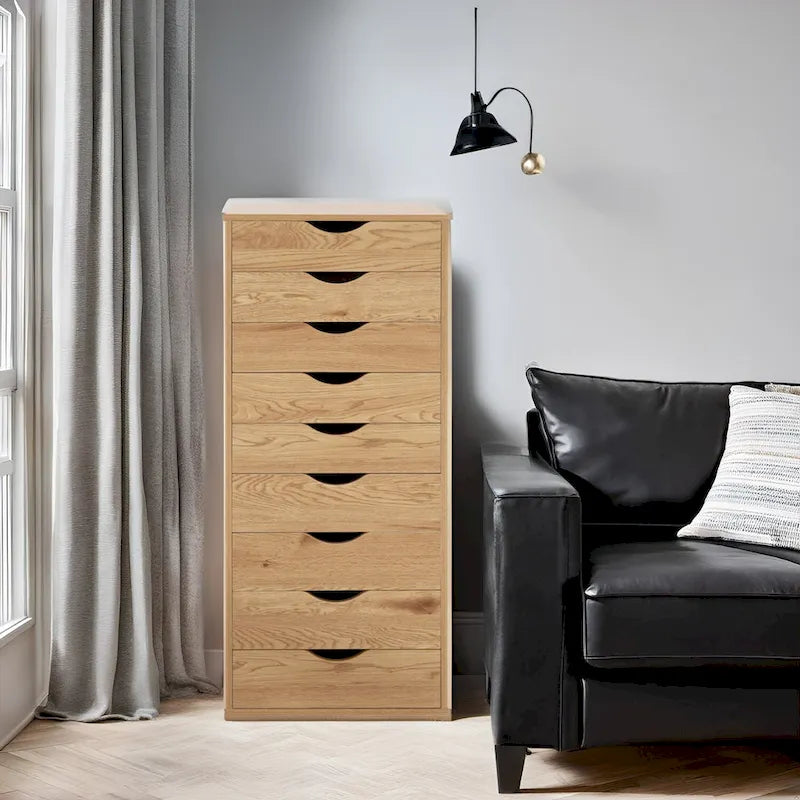 Commode étroite à 9 tiroirs avec étagère de rangement supérieure