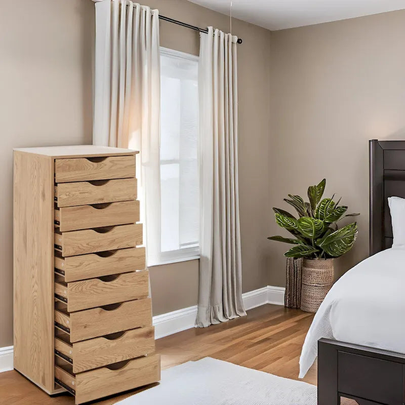 Commode étroite à 9 tiroirs avec étagère de rangement supérieure