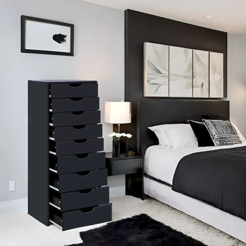 Commode étroite à 9 tiroirs avec étagère de rangement supérieure