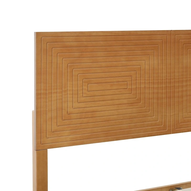 Lit plateforme moderne du milieu du siècle en bois massif avec tête de lit réglable en hauteur