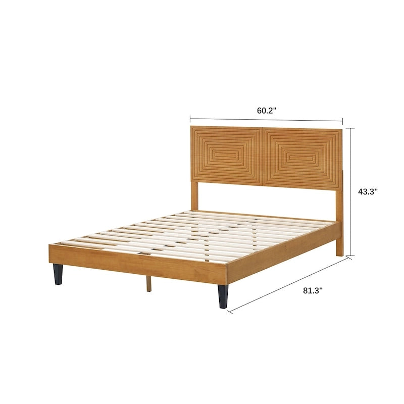 Lit plateforme moderne du milieu du siècle en bois massif avec tête de lit réglable en hauteur