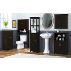 Meuble de salle de bain autoportant avec portes et étagères réglables, blanc