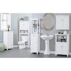 Meuble de salle de bain autoportant avec portes et étagères réglables, blanc