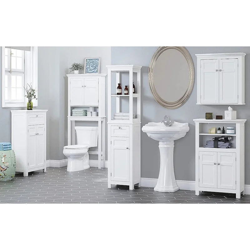 Meuble de salle de bain autoportant avec portes et étagères réglables, blanc
