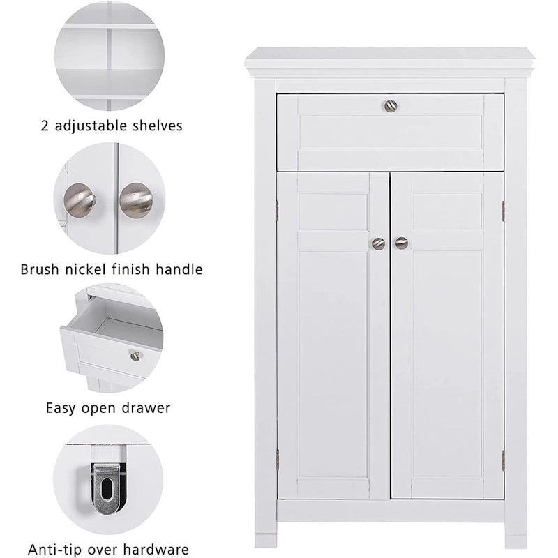 Meuble de salle de bain autoportant avec portes et étagères réglables, blanc