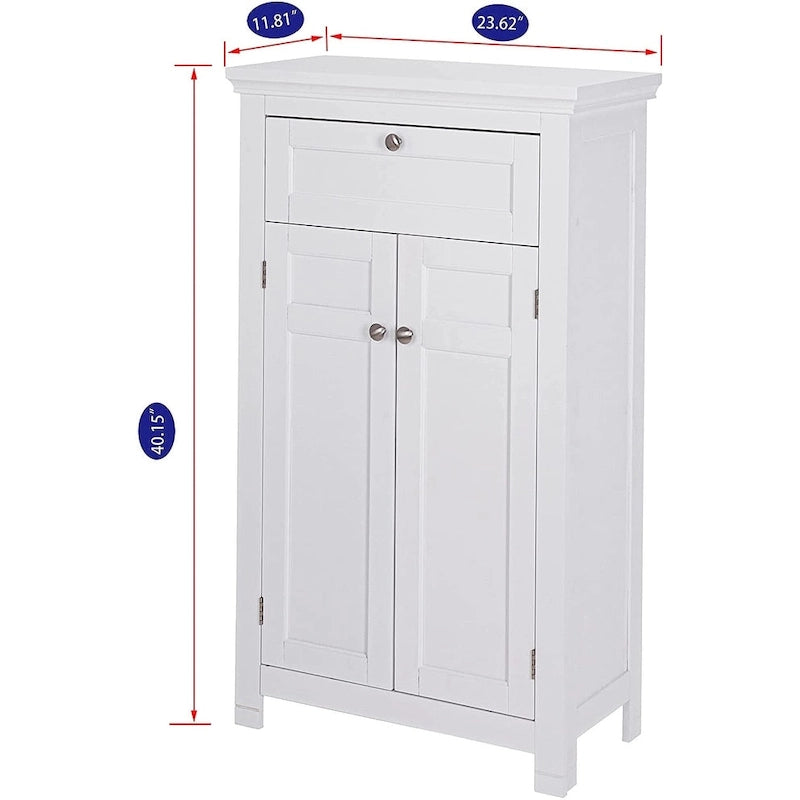 Meuble de salle de bain autoportant avec portes et étagères réglables, blanc