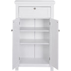 Meuble de salle de bain autoportant avec portes et étagères réglables, blanc