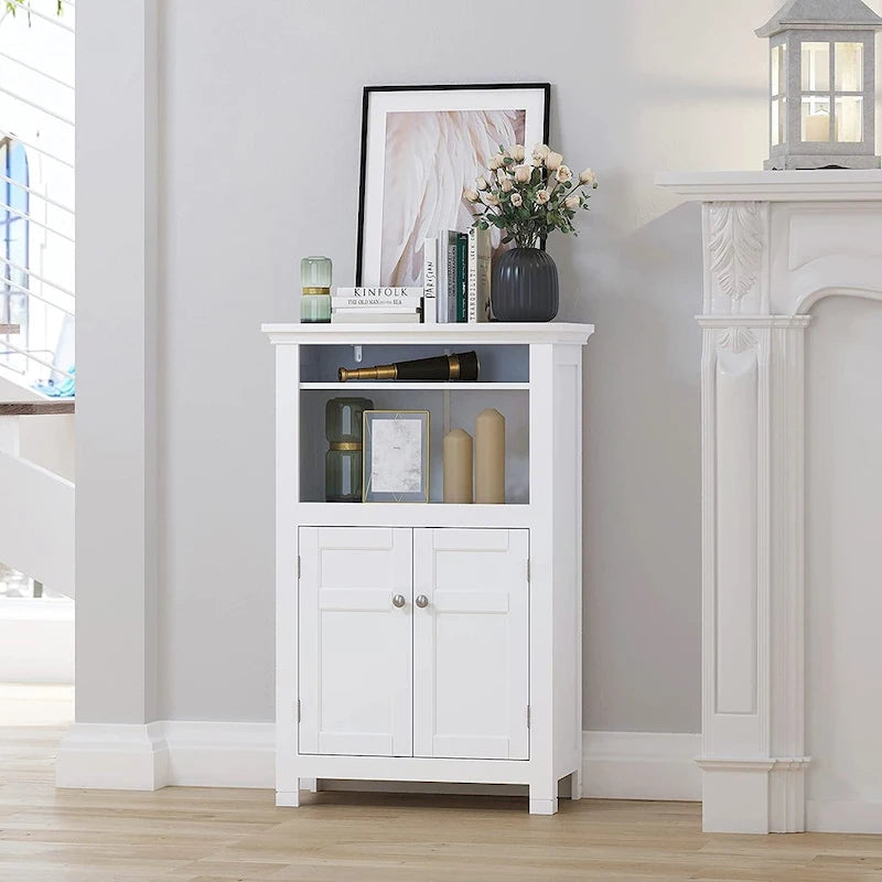 Meuble de salle de bain autoportant avec portes et étagères réglables, blanc