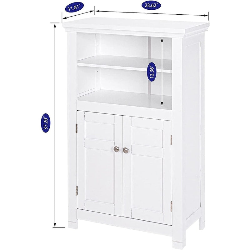 Meuble de salle de bain autoportant avec portes et étagères réglables, blanc