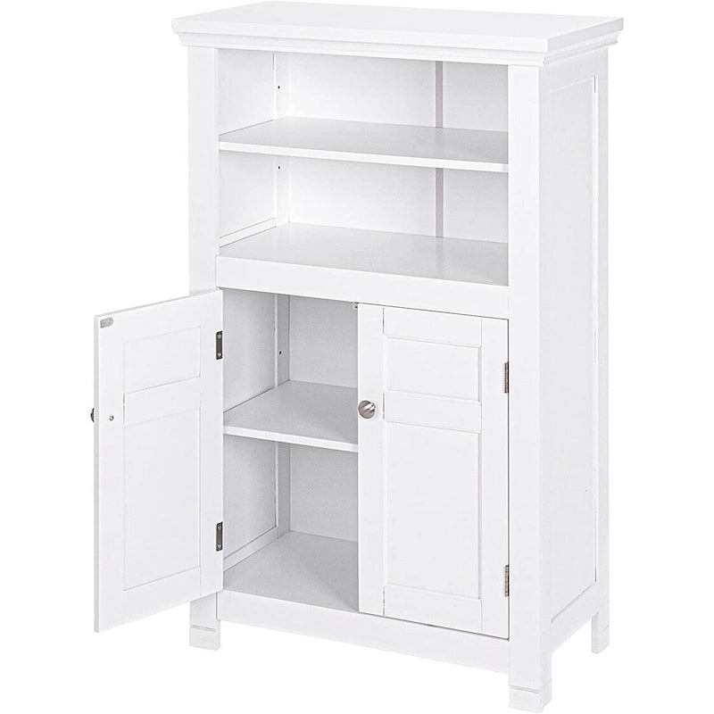 Meuble de salle de bain autoportant avec portes et étagères réglables, blanc