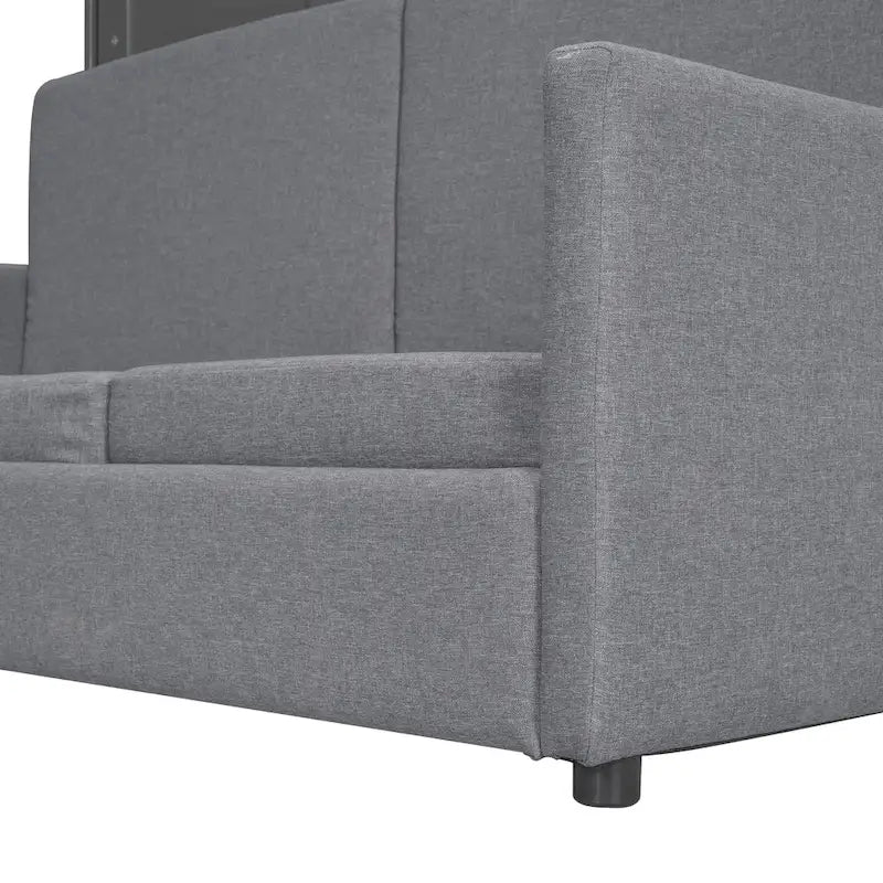 Lit escamotable Queen avec canapé et rangement – Gris