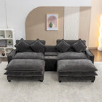 Canapé d'angle avec poufs amovibles, ports USB, porte-gobelets et rangements
