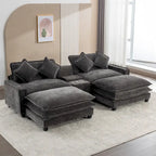 Canapé d'angle avec poufs amovibles, ports USB, porte-gobelets et rangements