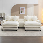 Canapé d'angle avec poufs amovibles, ports USB, porte-gobelets et rangements