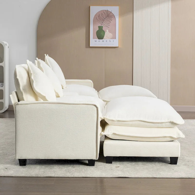 Canapé d'angle avec poufs amovibles, ports USB, porte-gobelets et rangements