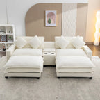 Canapé d'angle avec poufs amovibles, ports USB, porte-gobelets et rangements