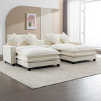 Canapé d'angle avec poufs amovibles, ports USB, porte-gobelets et rangements