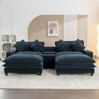 Canapé d'angle avec poufs amovibles, ports USB, porte-gobelets et rangements