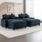Canapé d'angle avec poufs amovibles, ports USB, porte-gobelets et rangements