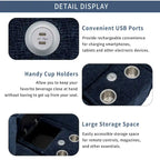 Canapé d'angle avec poufs amovibles, ports USB, porte-gobelets et rangements