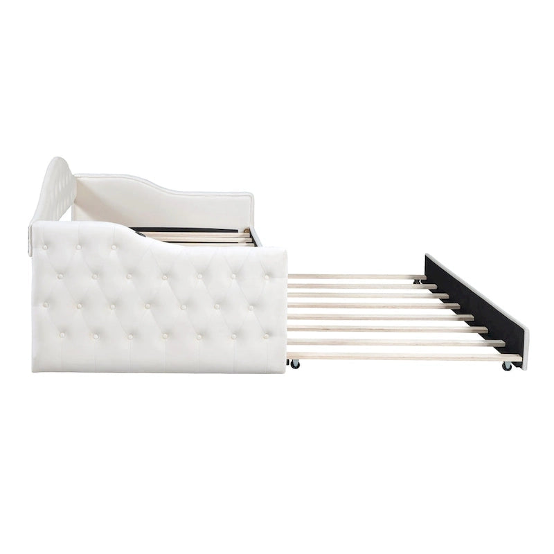 Lit de repos rembourré jumeau avec lit gigogne et ports de charge, beige