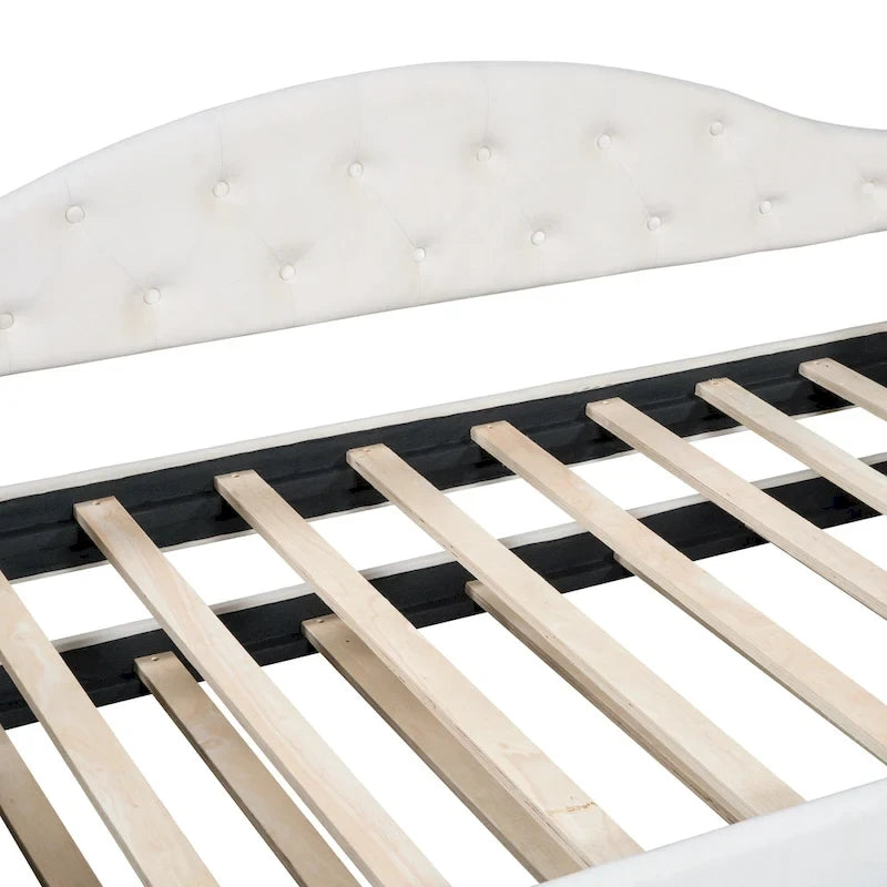 Lit de repos rembourré jumeau avec lit gigogne et ports de charge, beige