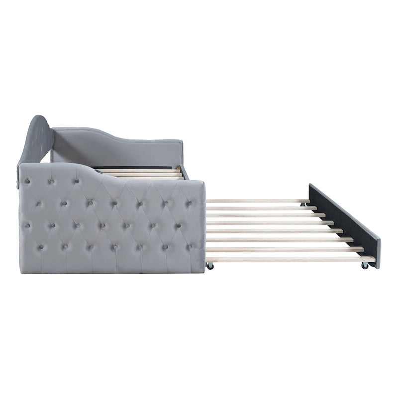 Lit de repos rembourré jumeau avec lit gigogne et ports de charge, beige