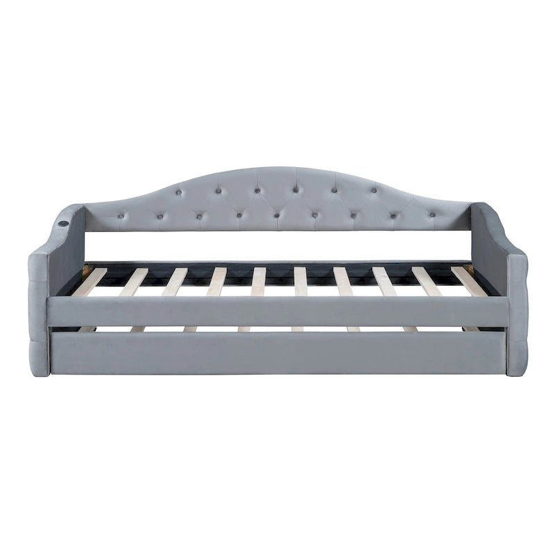 Lit de repos rembourré jumeau avec lit gigogne et ports de charge, beige