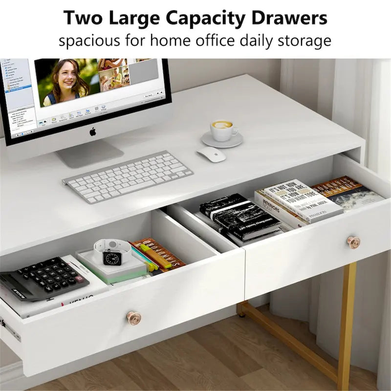Table de bureau à domicile de 120 cm avec 2 tiroirs de rangement