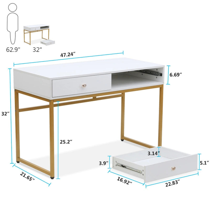 Bureau de travail à domicile de 47 pouces avec 2 tiroirs de rangement