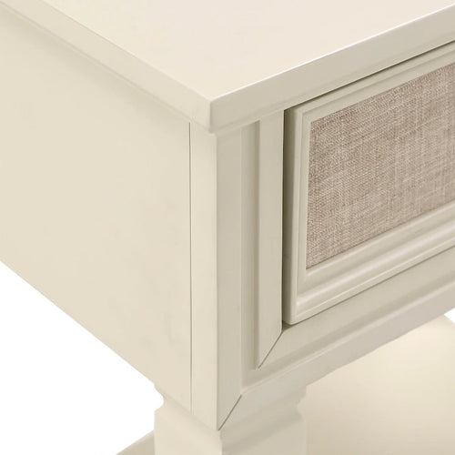 Thea White Finish Beige Linen Drawer Face 1 Drawer Nightstand by iNSPIRE Q Classic