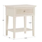 Table de chevet à 1 tiroir avec étagère inférieure – Finition blanche avec tiroir en lin beige