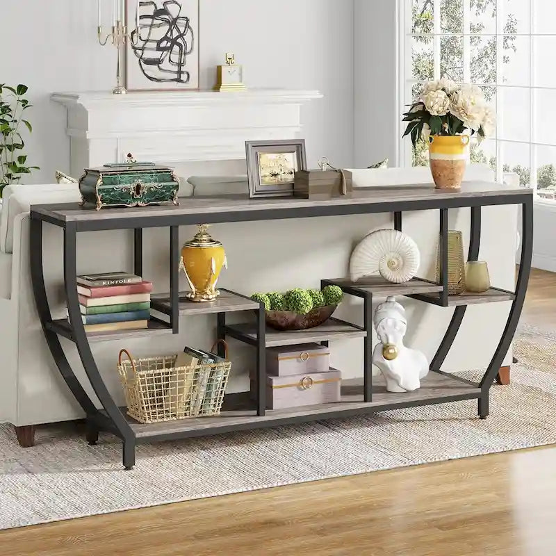Console de 70,9 pouces avec 7 étagères – Table d'appoint étroite pour entrée, couloir ou salon